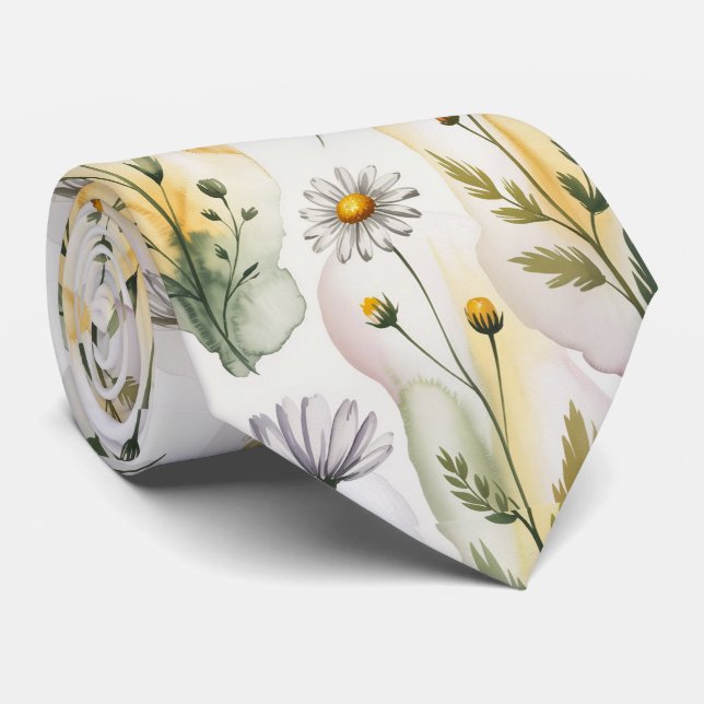 Gravata Floral Aquarela em Pastel Suave  (Rolled)