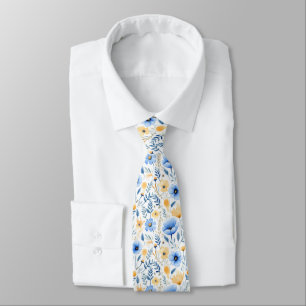 Gravata Floral Azul Amarelo Boho para Noivos e Pad