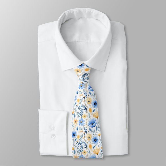 Gravata Floral Azul Amarelo Boho para Noivos e Pad (Amarrado)