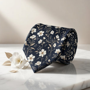 Gravata Floral Azul-Marinho