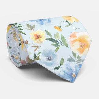 Gravata Floral Blue e Yellow Flowers Neck Necktie