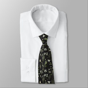 Gravata Floral Botânico Moderno Verde e Preto