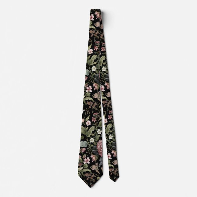 Gravata Floral Botânico Preto (Frente)