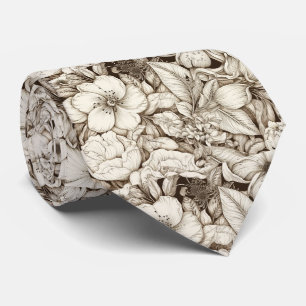 Gravata Floral Botânico Sépia País Francês Creme