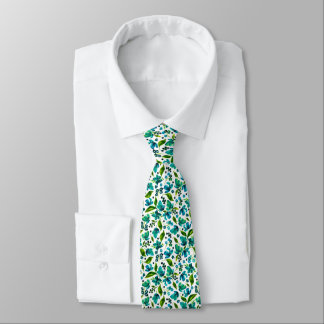Gravata Floral de Cor Azul-Verde/Teal Verde