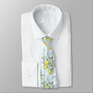 Gravata Floral de Limão Italiano com Listra Mediterrânea