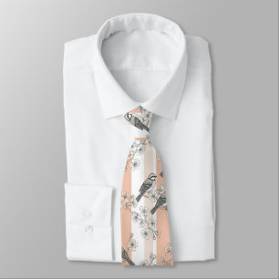 Gravata Floral de Pássaro Vintage em Listra Toile (5)