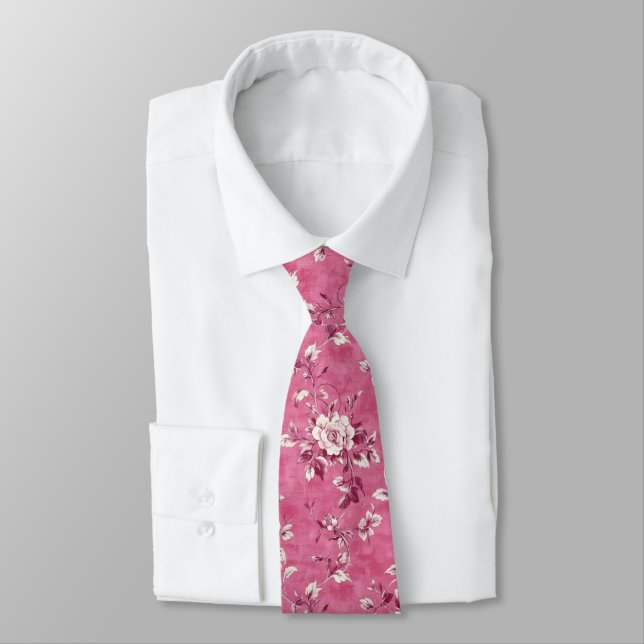 Gravata Floral de Rosa Rosa Vintage Chinoiserie (Amarrado)