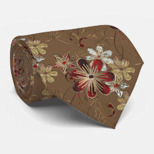 Gravata Floral Dourado e Vermelho