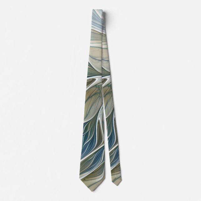 Gravata Floral Dream Pattern Abstrato Blue Khaki Fractal (Frente)