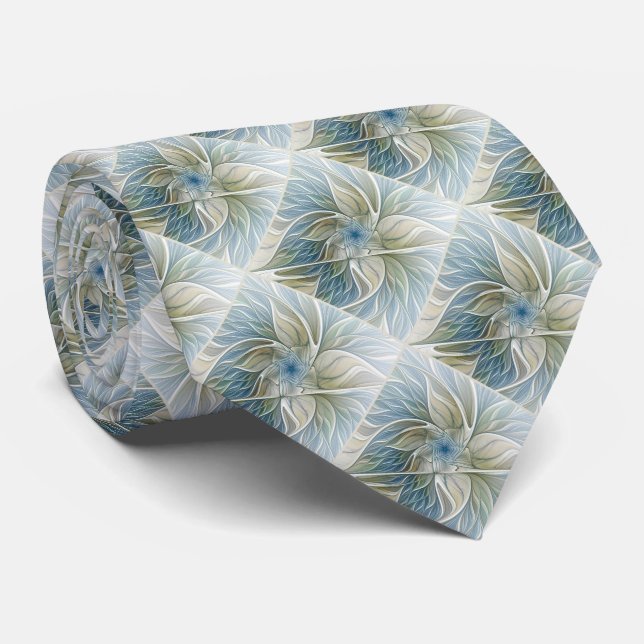 Gravata Floral Dream Pattern Abstrato Blue Khaki Fractal (Rolled)