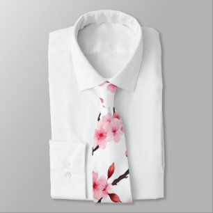 Gravata Floral Flor de Flor de Cereja Cor-de-Água Rosa