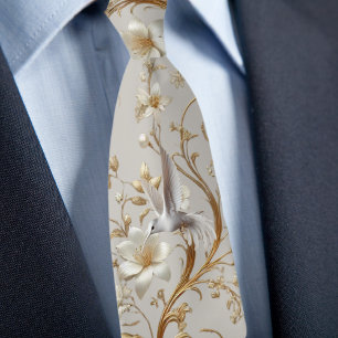 Gravata Floral Formal Beija-Flor Branco