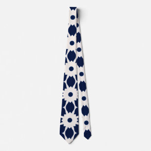 Gravata Floral Geométrico marinho Azul e Branco