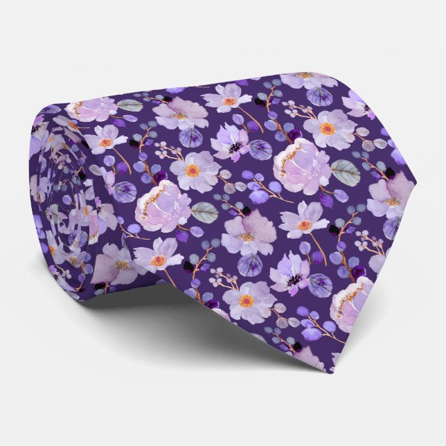 Gravata Floral Lavanda Roxa (Rolled)