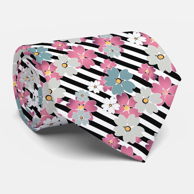 Gravata Floral, listrado (Rolled)