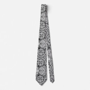 Gravata Floral Mandala Paisley, preto e branco,