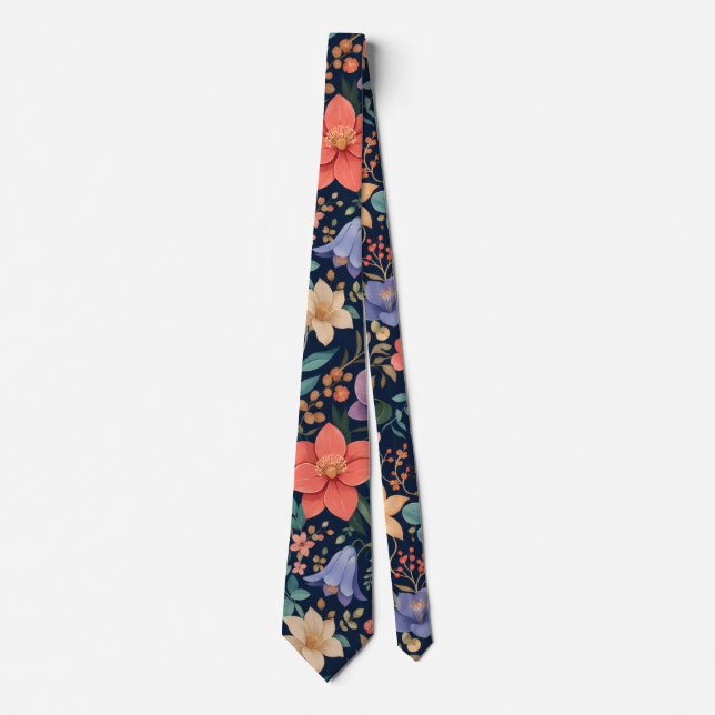 Gravata Floral Meia-Noite de Luxo (Frente)