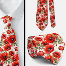 Gravata Floral Papoulas Vermelhas do Dia da Lembra