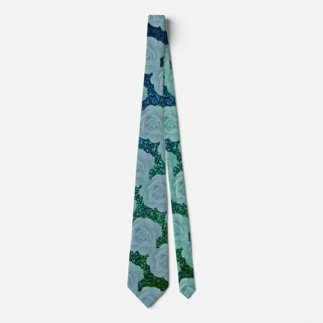 Gravata Floral Pattern Dusty Blue Green Glitter Gift Favor (Frente)