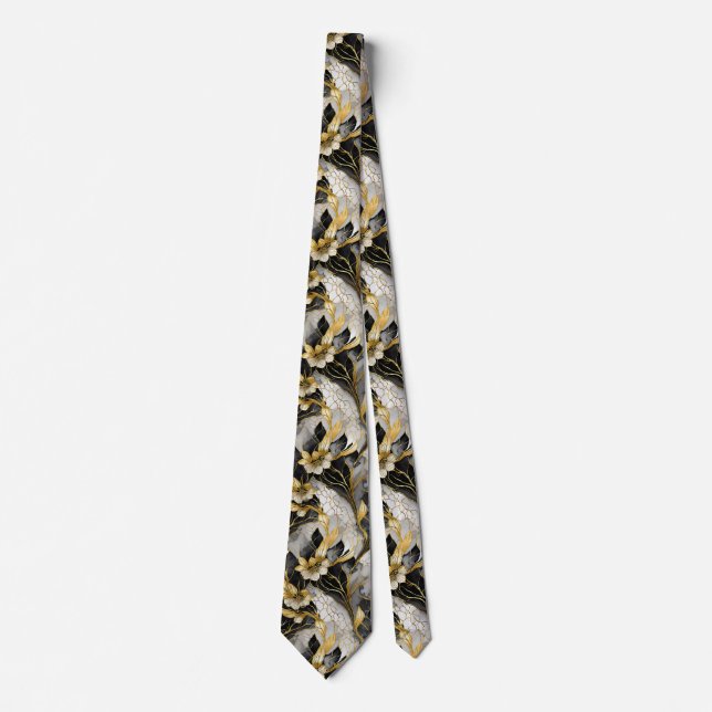 Gravata Floral Preto Dourado Japonês (Frente)