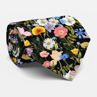 Gravata Floral Preto Foscas Flores Silvestres Botânico Noi