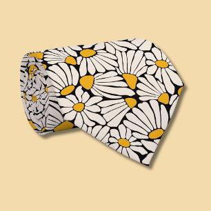 Gravata Floral retro mostarda amarelo creme preto