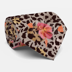 Gravata Floral rosa exótico na impressão animal leopardo