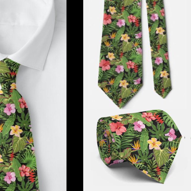 Gravata Floral Tropical Verde Aloha Havaí Havaiano (Criador carregado)