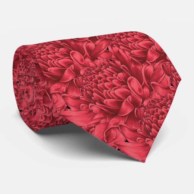 Gravata Floral Tropical Vermelho (Rolled)