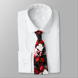 Gravata Floral tropical vermelho detalhado