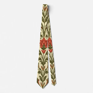 Gravata Floral Vintage Laranja Escuro e Verde em Amarelo