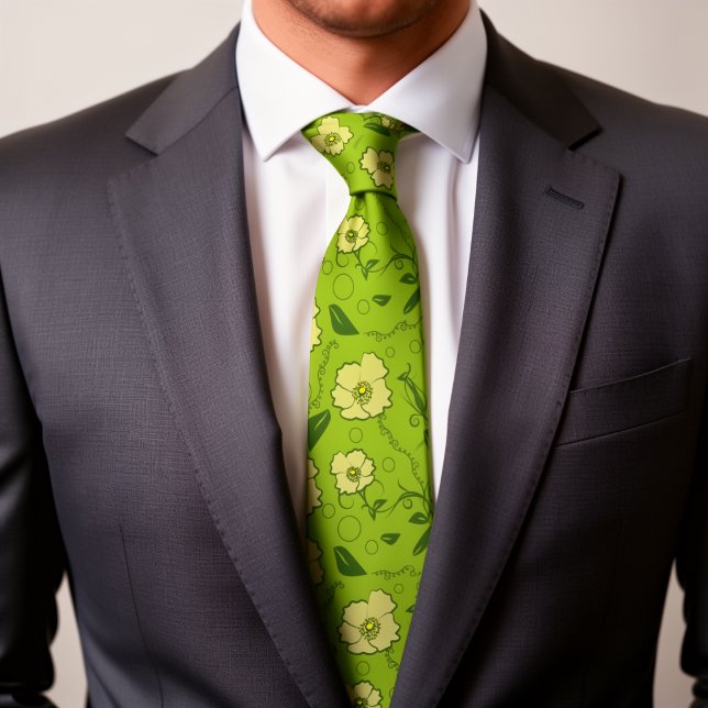 Gravata Flores Amarelos Com Vinhas E Círculos Em Verde (Nature at its finest. This floral tie is all hand drawn. Elegant and different gift for your man.)