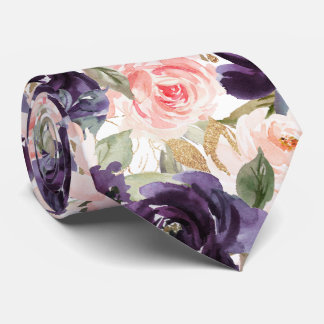 Gravata Flores Aquarela Berinjela Rosas Bege