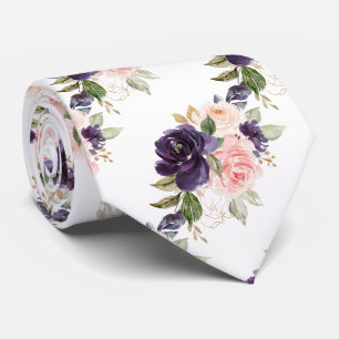 Gravata Flores Aquarela Rosas Roxas Berinjela Blush