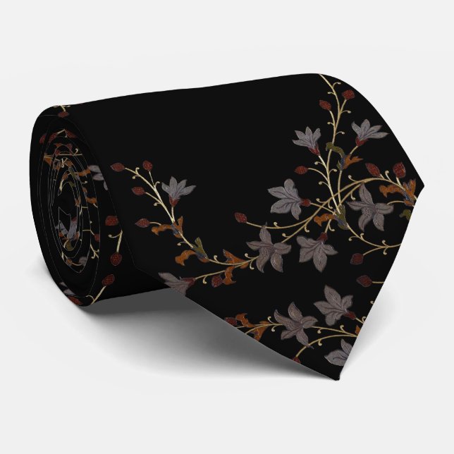 Gravata Flores Art Déco em Preto (Rolled)