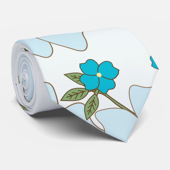 Gravata Flores Azuis, Flores Roxas, Padrão Floral (Rolled)