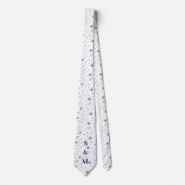 Gravata Flores Azuis Navy Casamento Floral Casal Noivo
