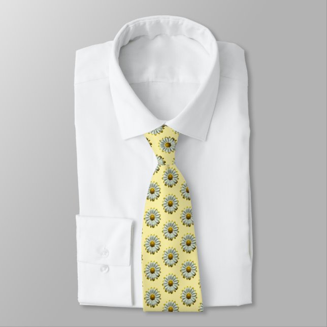Gravata Flores Brancas de Moda Manteiga Amarelo de Moda (Amarrado)