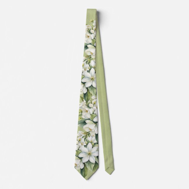 Gravata Flores Brancas Elegantes Casamento do Noivo Verde (Frente)
