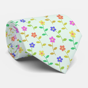 Gravata Flores Coloridas, Padrão Floral, Verde, Boho