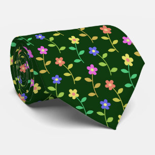 Gravata Flores Coloridas, Padrão Floral, Verde, Boho