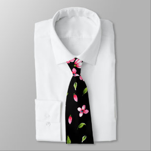Gravata Flores cor-de-rosa Fundo preto personalizável