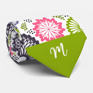 Gravata Flores cor-de-rosa verde-pastel Monograma Vintage