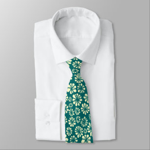 Gravata Flores - Creme em Moss Green