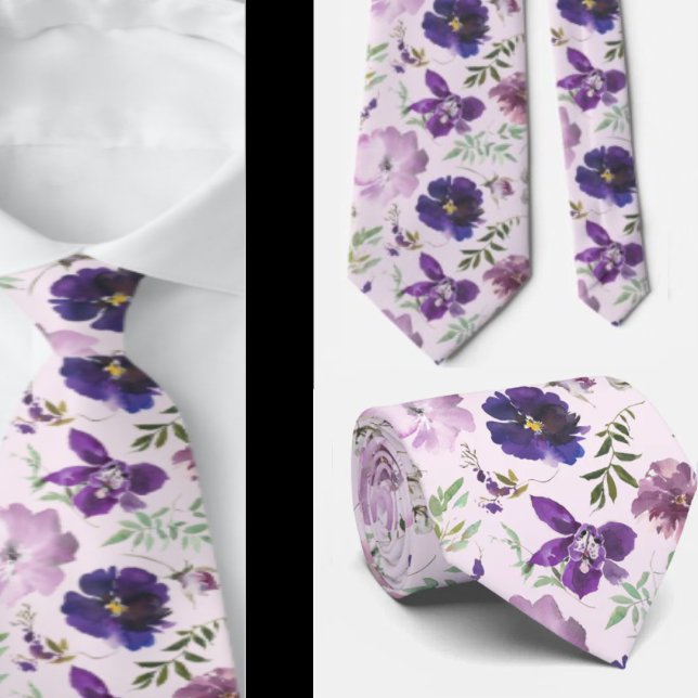 Gravata Flores De Aquarela Branca De Lavanda Roxa Nes (Criador carregado)