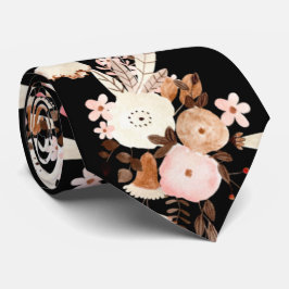 Gravata  Flores de Aquarela Elegantes, Cor de Rosa e Preto