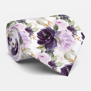 Gravata Flores de Aquarela Lavanda Roxo Lilás Rosas