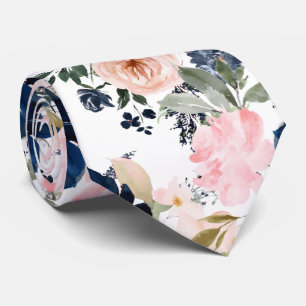 Gravata Flores de Aquarela PixDezines Marinho Cor Azul Cor