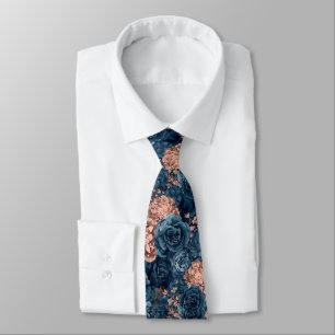 Gravata Flores de Aquarela Rosas Azuis Navy Empoeiradas
